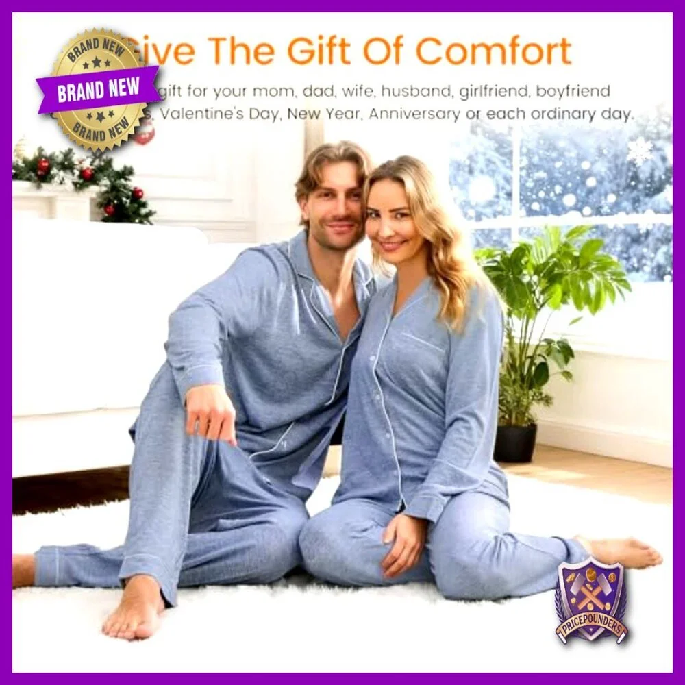 Large Long Sleeve Button Down Pajama Set Soft Polyester Spandex Loungewear